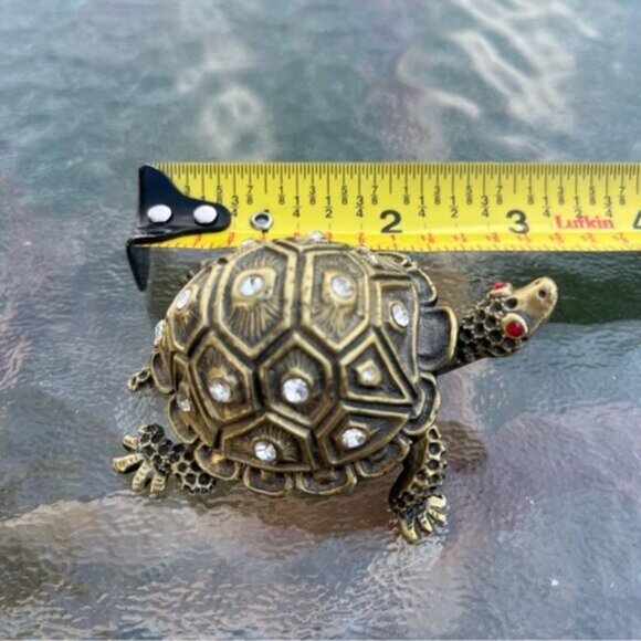 Metal Turtle Trinket Box with Crystals & Marbled Enamel Lined - Picture 7 of 7